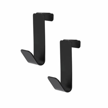 Two black over-the-door hooks on white.