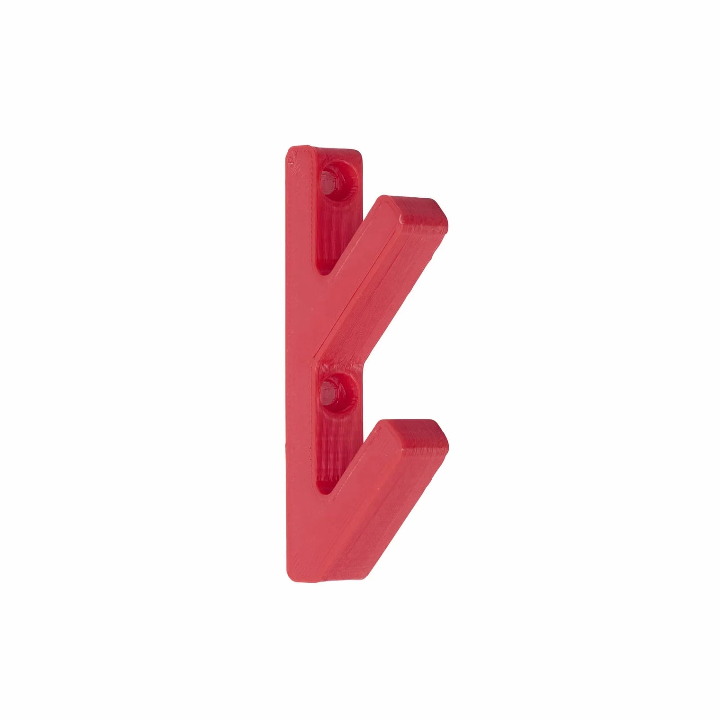 Red plastic double wall hook.