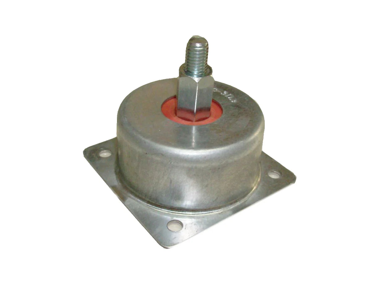 Metal vibration isolator with bolt and rubber.
