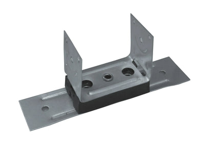 Metal joist hanger with black padding.