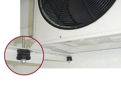 Close-up of HVAC unit with vibration dampeners.