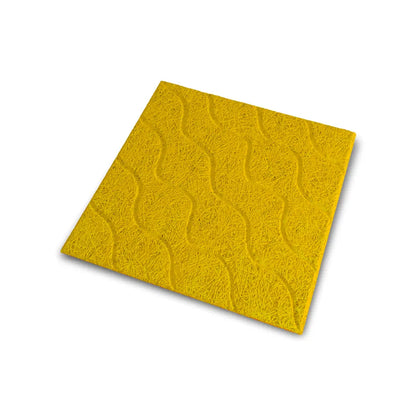 wood wool acoustic sound absorbing panel with yellow diagonal waves