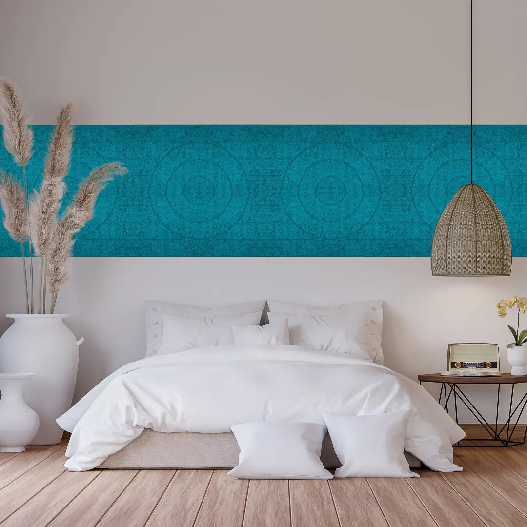 wood wool acoustic panel with circular pattern in bedroom wall